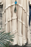 Khaki Tiered Pleated Ruffle Dress