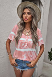 Red Buttoned Tie-dye Short Sleeve Top