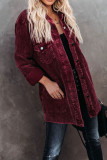 Plain Corduroy Open Button Long Jackets