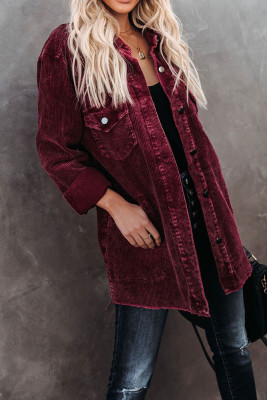 Plain Corduroy Open Button Long Jackets