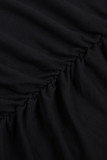 Black Crewneck Long Sleeve Shirred Split Bodycon Dress