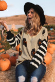 Striped Sleeves Patchwork Leopard Sweater