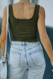 Green Ribbed Knit Henley Crop Tank