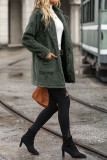 Army Green Lapel Collar Pockets Button Fleece Coat