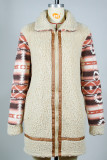 Aztec Sleeves Open Zipper Long Length Fleece Coat