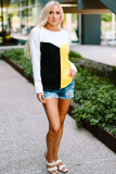 Yellow Color Block Splicing O-Neck Long Sleeve Tops