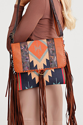Aztec Knit Tassel Trim Envelope Tote Crossbody Bag MOQ 3pcs