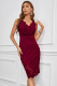 Red Lace Sleeveless Deep V Neck Bodycon Midi Dress