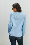 Sky Blue Long Sleeve Ruffles Casual Blouse