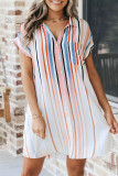 Gradient Vertical Striped Collard Button Shirt Dress