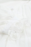 White Pleated Ruffled Tie Waist Buttons V Neck Romper