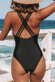 Blue Floral Splicing Leopard Print Color Block Mesh One Piece Swimsuit
