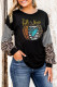 Black Fall Pumpkin Graphic Leopard Striped Sleeve Top