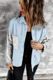 Sky Blue Contrast Leopard Denim Jacket