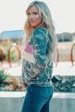 Camo Sequins Color Block Long Sleeve Top