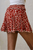 Red Printed Ruffled Hem A-Line Mini Skirt