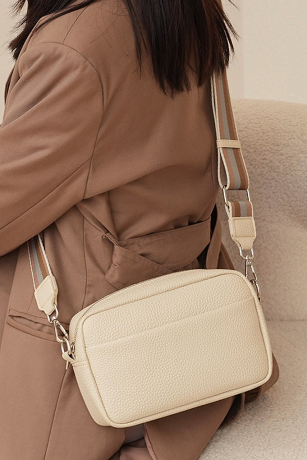 Plain PU Leather Zipper Crossbody Bag
