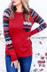 Red Raglan Sleeve Aztec Geometric Patchwork Top with Pocket