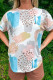 White Abstracted Paint Leopard Print Folded Sleeves T Shirt