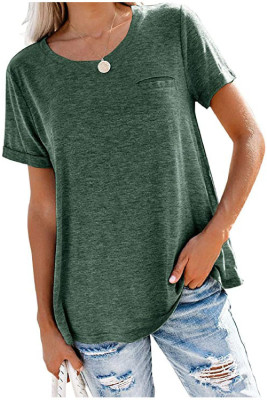 Green Round Neck Pocket T-shirts