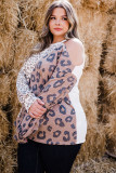 Plus Size Leopard Color Block Asymmetrical Cold Shoulder Top
