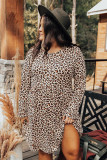 Plus Size Leopard Long Sleeve Midi Dress