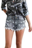 Star Print Raw Hem Ripped Denim Shorts Unishe Wholesale