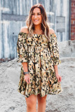 Multicolor Abstract Print Shirred Half Sleeve Square Neck Mini Dress