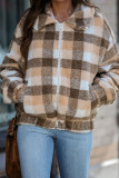 Brown Plaid Print Sherpa Jacket Coat
