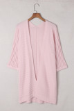 Pink Ribbed Open Front Knit Cardigan