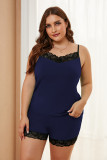 Navy Plus Size Pajamas Set with Lace Trim