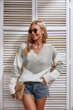 V Neck Wave Color Block Pullover Sweaters