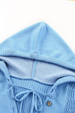 Sky Blue Henley V Neck Hooded Sweater
