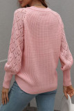 Hollow Out Sleeve Open Front Button Knit Cardigan