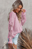 Pink Crochet Lace Pointelle Knit Sweater
