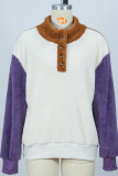 Stand Collar Button Down Color Block Fleece Sweatshirts