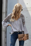 Gray Crochet Lace Button Top