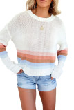 White Ribbed Round Neck Striped Sweater