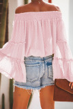 Pink Swiss Dot Off The Shoulder Top