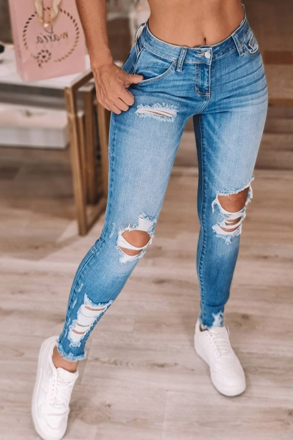 Sky Blue High Waist Distressed Skinny Jeans