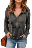 Gray Zipped Front Stitching Hooded Sweatshirt