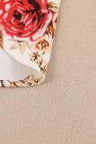 Beige Floral Print V Neck Button Down Blouse