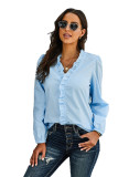 Sky Blue Long Sleeve Ruffles Casual Blouse