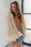 Apricot Waffle Knit Bell Sleeve Ruffled Open Front Cardigan