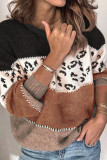 Leopard Print Color Block Long Sleeves Sweater UNISHE Wholesale