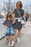 Family Matching Girls' Striped T-shirt Mini Dress with Ruffled Sleeves