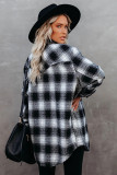 Black Buttons Pocketed Plaid Shacket