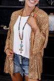 Brown 3/4 Sleeve Sequin Cardigan