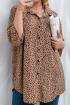 Leopard Print Short Sleeve High Low Plus Size Shirts