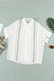 V Neck Stripes Roll up Sleeve Button Down Shirt